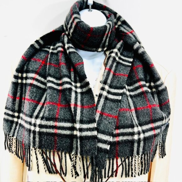 Vintage-Burberrys of London Men/Women   100% Cashmere Black Gray Paid 56"x12" (3 - Picture 1 of 10
